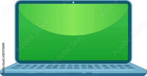 Illustration of a blue laptop with a green screen on a white background.