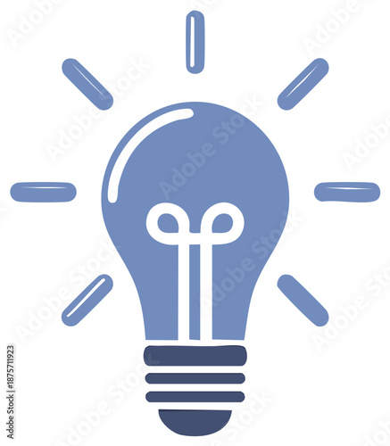 Illustration of a blue light bulb emitting rays of light, symbolizing ideas and innovation