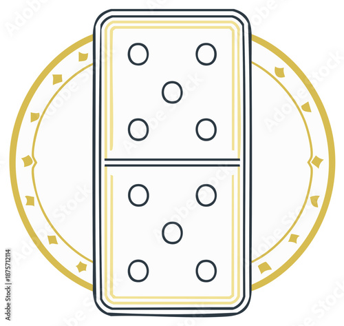 Domino tile with five and three pips in a circular frame, vector icon illustration for games of chance, casino and betting design element