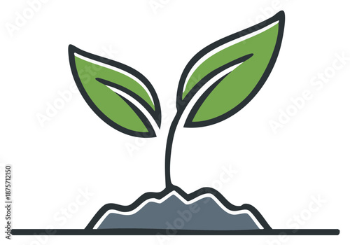 Green plant sprout emerging from rich soil with two leaves symbol of growth and nature