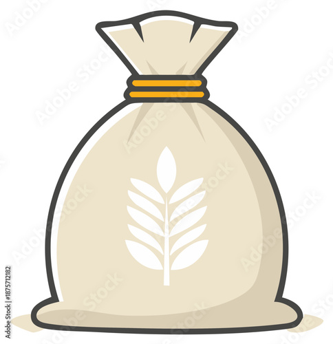 Wheat Sack Illustration. Cartoon grain sack with wheat symbol in the middle