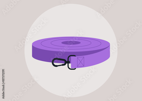 A vibrant purple dog leash lays flat, showcasing its smooth texture and durable clasp, perfect for walks in the park or casual outings during sunny days.