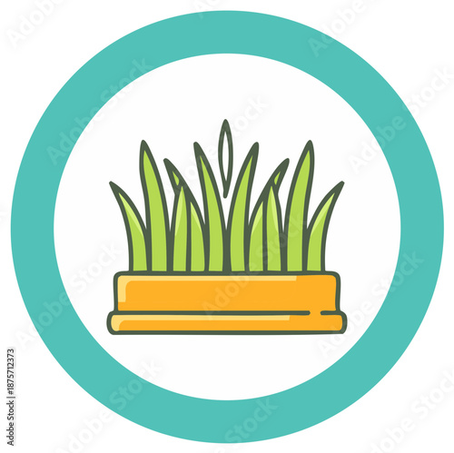 Pot of Green Grass in Circle Border Design Graphic Illustration