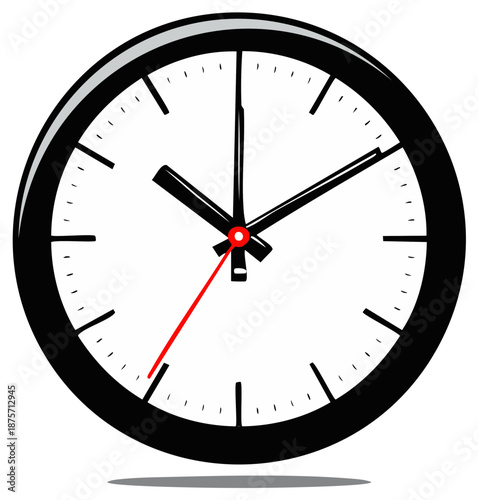 Black and white clock with red second hand showing passing time