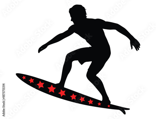 Surfer Silhouette Riding Surfboard with Stars Design, silhouette of snowboarder