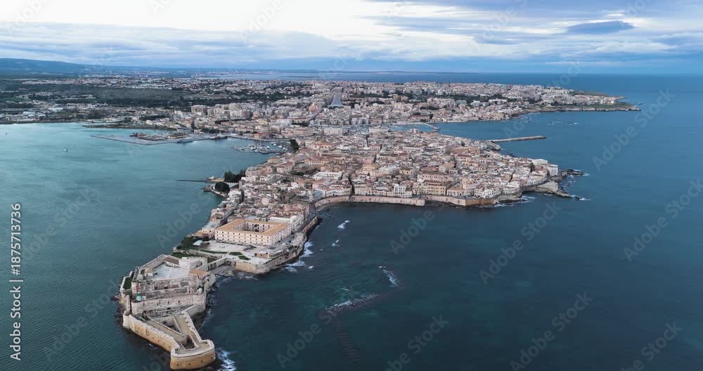 custom made wallpaper toronto digitalAerial view of the ancient island city, with its sandstone buildings contrasting against the deep blue sea, Ortigia Island, Syracuse, Italy.