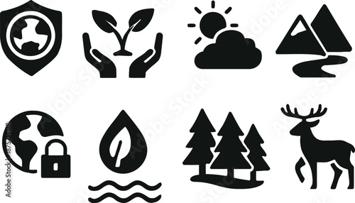 Eco-friendly living and environmental protection icons representing nature and sustainability