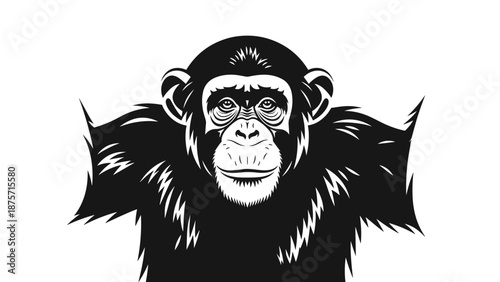 Black and White Chimpanzee Illustration.