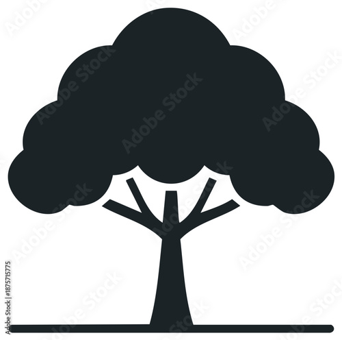 Simple dark tree silhouette icon with bushy crown representing nature and environment