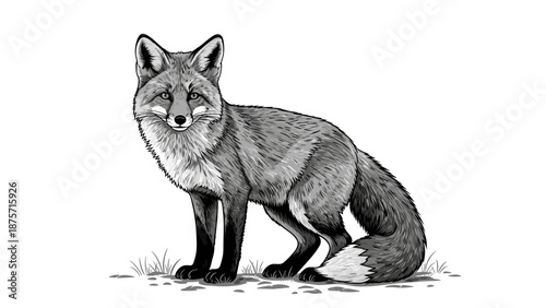 Black and White Fox Illustration 1.