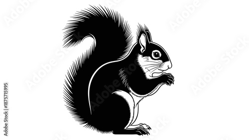 Black and White Squirrel Eating Nut.