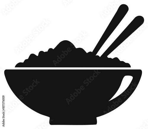 Rice Bowl with Chopsticks Silhouette Asian Cuisine Traditional Food Simple Icon