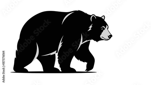 Black Bear Silhouette Walking Forward.