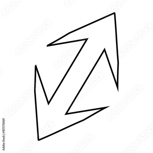 Two black zigzag arrows pointing in opposite directions on white background  simple graphic design element