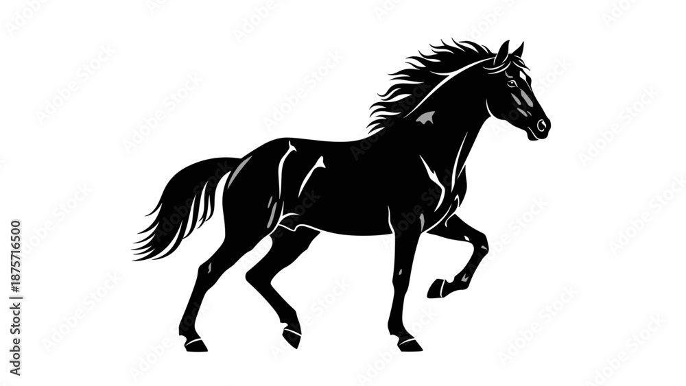 Obraz premium Black Silhouette of Running Horse.