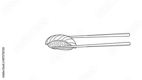 Chopsticks Holding Sushi Rice Ball.