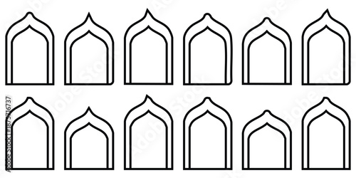 Collection of various Islamic or Gothic style arches for design and architecture use