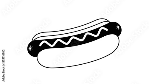 Hotdog with Ketchup and Mustard Illustration.