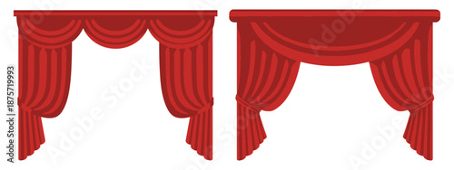 Luxury Scarlet Red Silk Velvet Curtains, Realistic Draperies Vector Illustration, Interior Decoration, Theater, Cinema, Opera Hall, Home Stage Design.