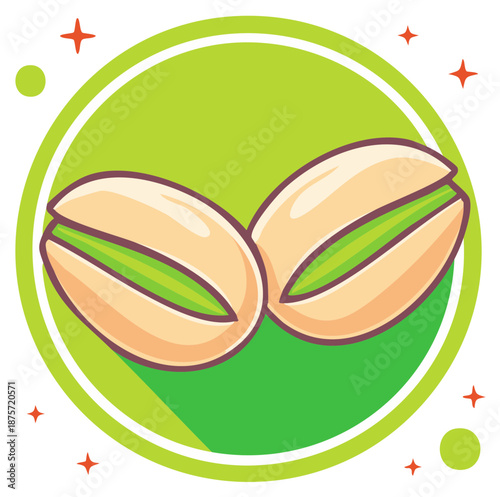 Illustrated Pistachio Nuts in Shells, Cartoon Style