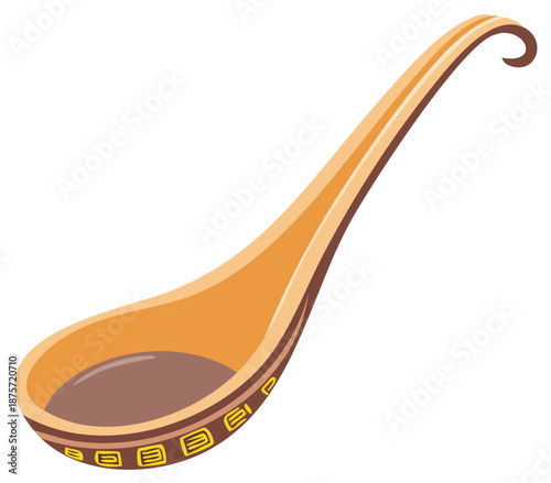 Asian Spoon with Ornamentation for Cooking or Serving Soup or Similar Dishes