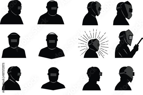 headgear, headset, helmet, mask, visor, goggles, earmuffs, headphones, protection, safety, shield, worker, industry, technology, virtual, reality, silhouette, equipment, gear, design