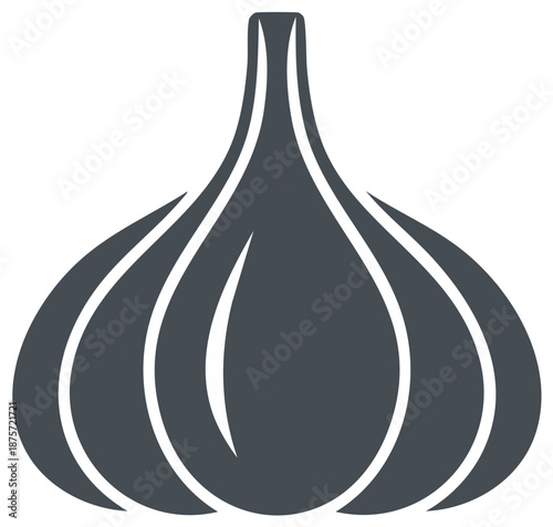 Stylized dark grey silhouette of a whole garlic bulb with clean lines