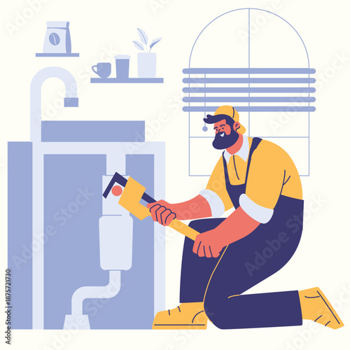 plumber repairing home devices illustration
