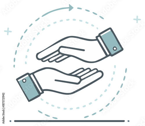 Icon of hands in a circular motion representing support exchange and recurring services