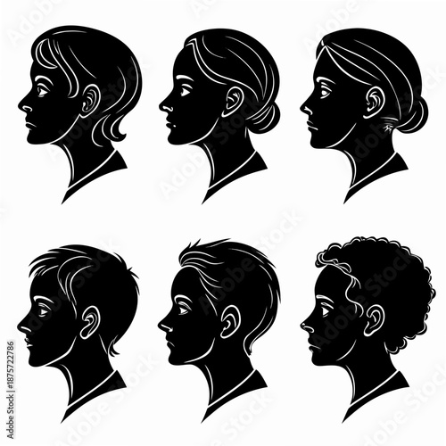 Silhouette collection of female profiles