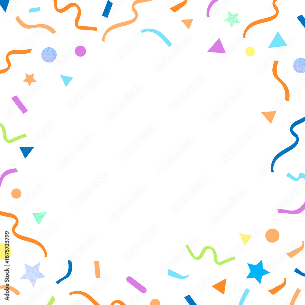 Fototapeta premium Cute ribbons png frame background with geometric confetti