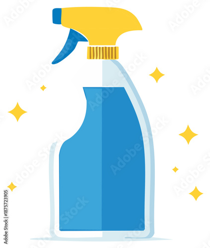 Cleaning Spray Bottle with Blue Liquid and Yellow Nozzle for Home Hygiene and Sanitation