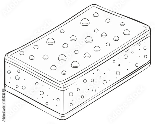 Sponge Line Art with Droplets for Cleaning Supplies Concept Illustration Vector Drawing