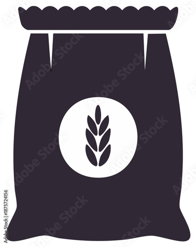 Sack of flour with wheat grain symbol, minimalist vector icon for baking or agriculture