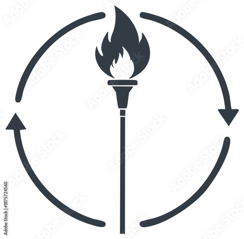 Torch with Flame Encircled by Arrows Symbolizing Progress, Motivation, and Perpetual Motion