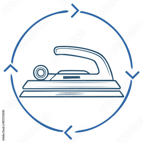 Concept of Clothing Care and Maintenance Illustrated with Iron and Circular Arrows