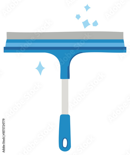 Blue Window Squeegee Flat Vector with Sparkling Water Droplets Illustration for Hygiene and Tidiness Concept.