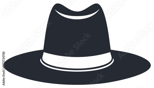 Classic black fedora hat with white band vector illustration