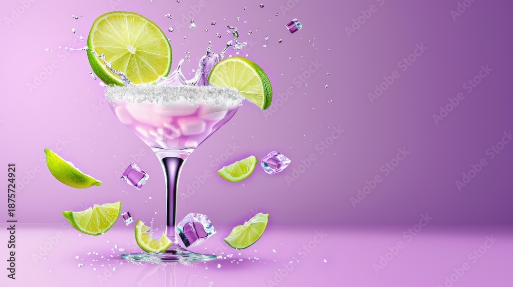 custom made wallpaper toronto digitalRefreshing Purple Margarita Cocktail with Flying Limes and Ice