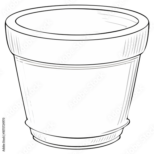 Black and white illustration of a ceramic plant pot, garden decor