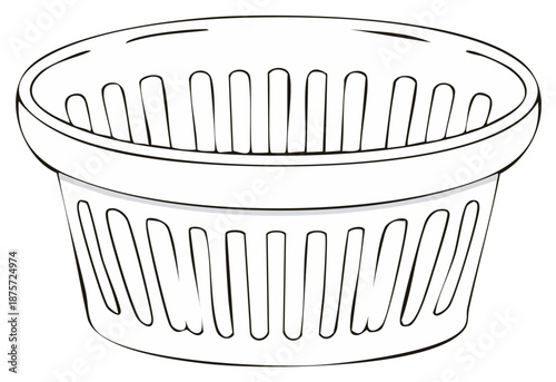Outline Drawing of Round Plastic Basket Container With Handles Isolated
