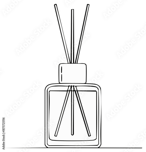 Simple outline drawing of a reed diffuser with scent sticks for modern home decoration and aroma