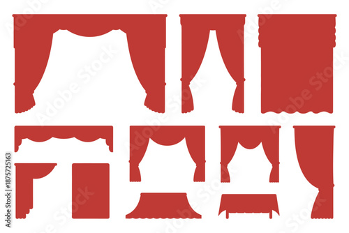 Luxury Red Theater Curtains Vector, Silk and Velvet Drapes for Stage Shows, Opera, Cinema, Circus, and Ceremony Decoration.