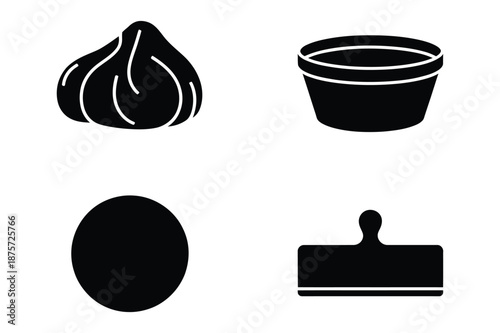 Kitchen Utensils and Food Ingredient Silhouette Icon Set