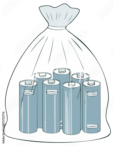 A collection of used batteries in a transparent plastic bag for safe disposal and recycling