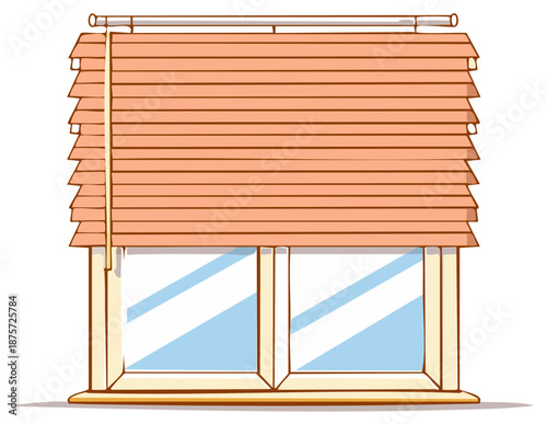 Cartoon window with closed wooden blinds illustration, interior design concept.