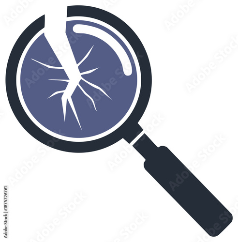 Broken Magnifying Glass with Cracks in the Lens, Inspection Failure Concept