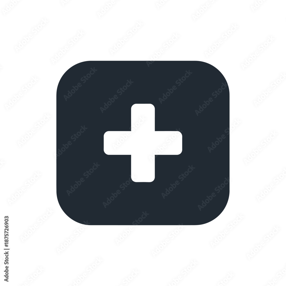 Fototapeta premium A minimalist plus icon on a dark gray rounded square background