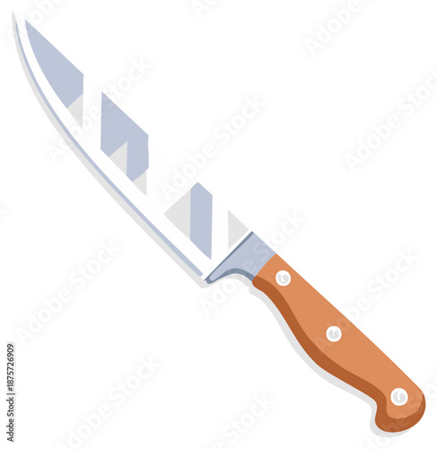 Classic chef knife with silver blade and brown wooden handle kitchen utensil vector illustration