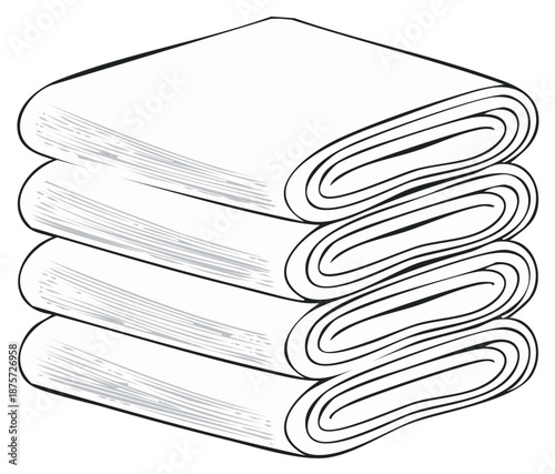 Stack of Neatly Folded Towels or Fabric Simple Line Art Drawing